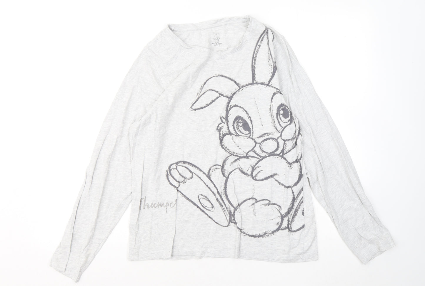 Primark Womens Grey Cotton Basic T-Shirt Size 12 Round Neck - Disney Bunny