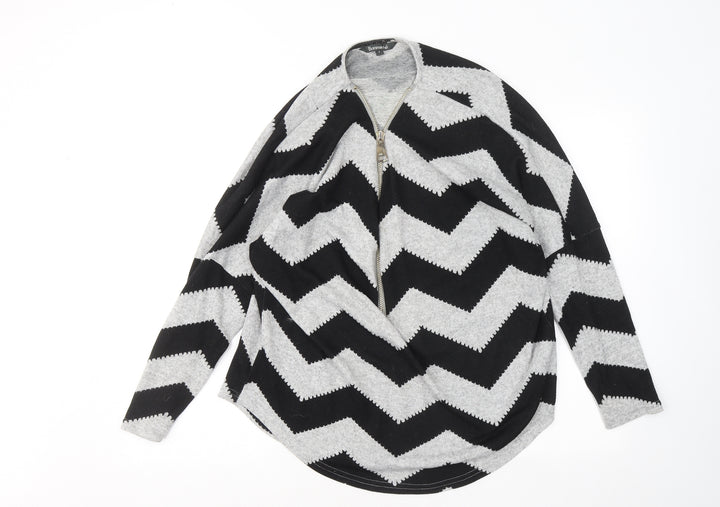 Bonmarché Womens Grey Round Neck Geometric Polyester Pullover Jumper Size S