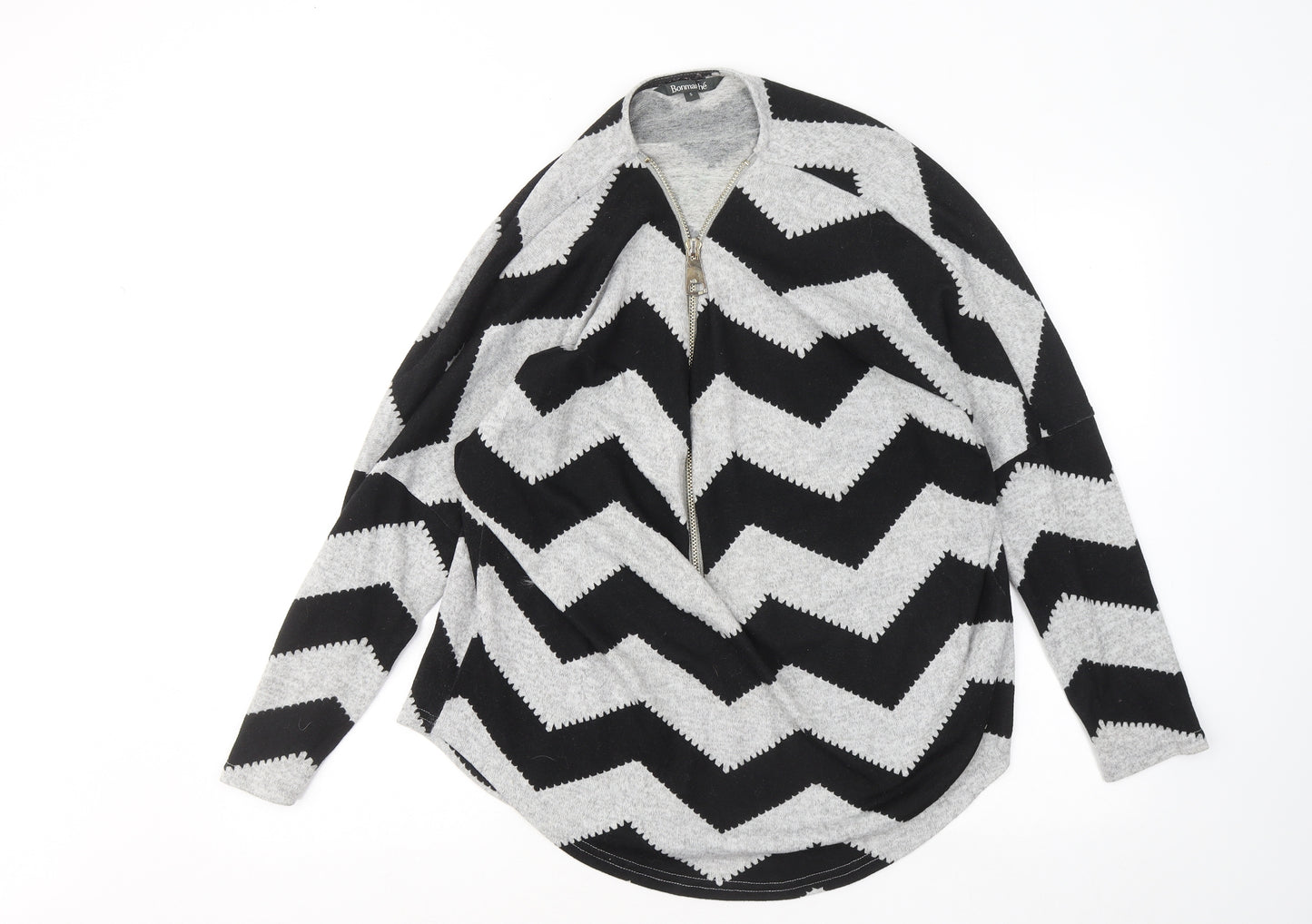 Bonmarché Womens Grey Round Neck Geometric Polyester Pullover Jumper Size S