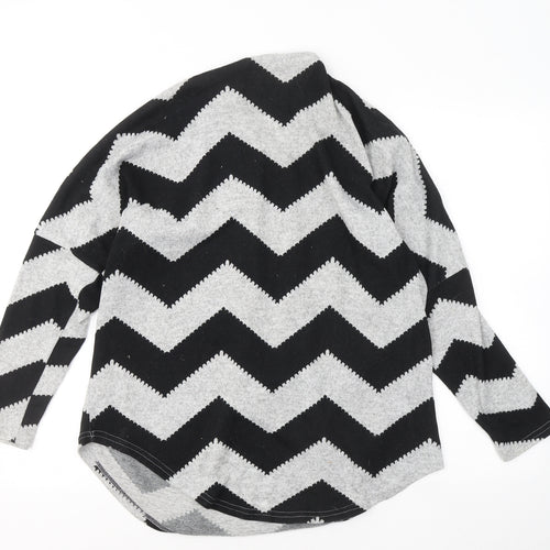 Bonmarché Womens Grey Round Neck Geometric Polyester Pullover Jumper Size S