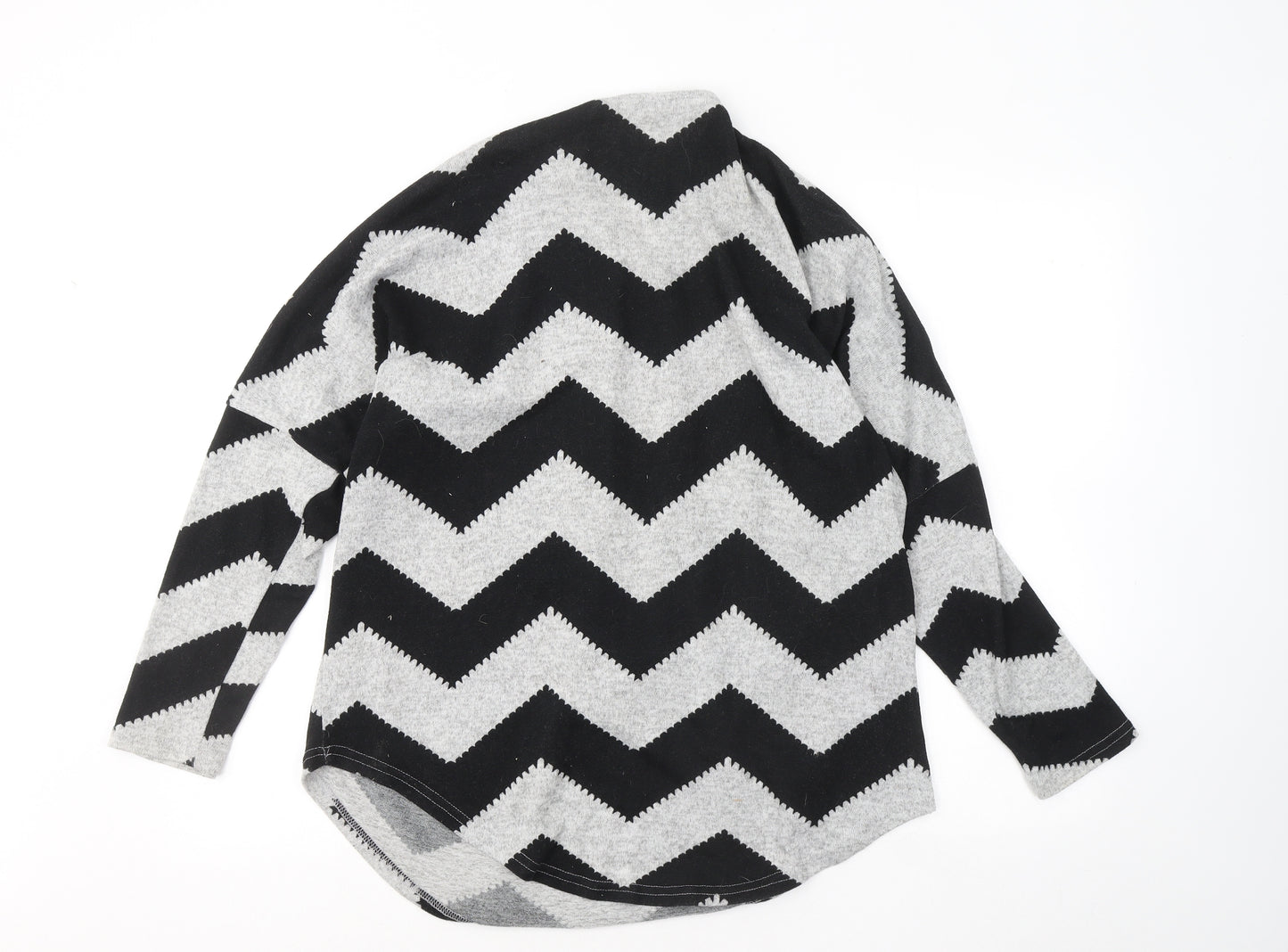 Bonmarché Womens Grey Round Neck Geometric Polyester Pullover Jumper Size S