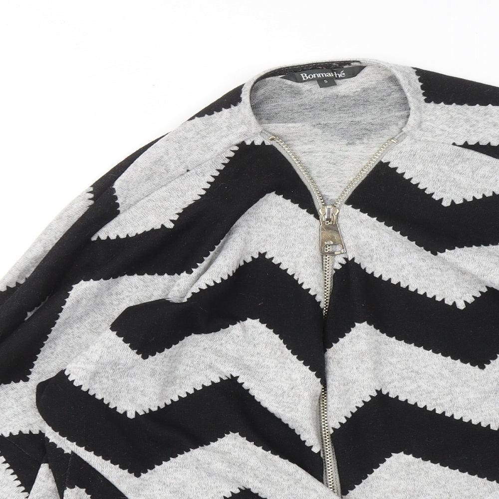 Bonmarché Womens Grey Round Neck Geometric Polyester Pullover Jumper Size S