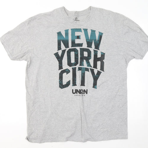 Union Mens Grey Cotton T-Shirt Size 2XL Round Neck - New York City