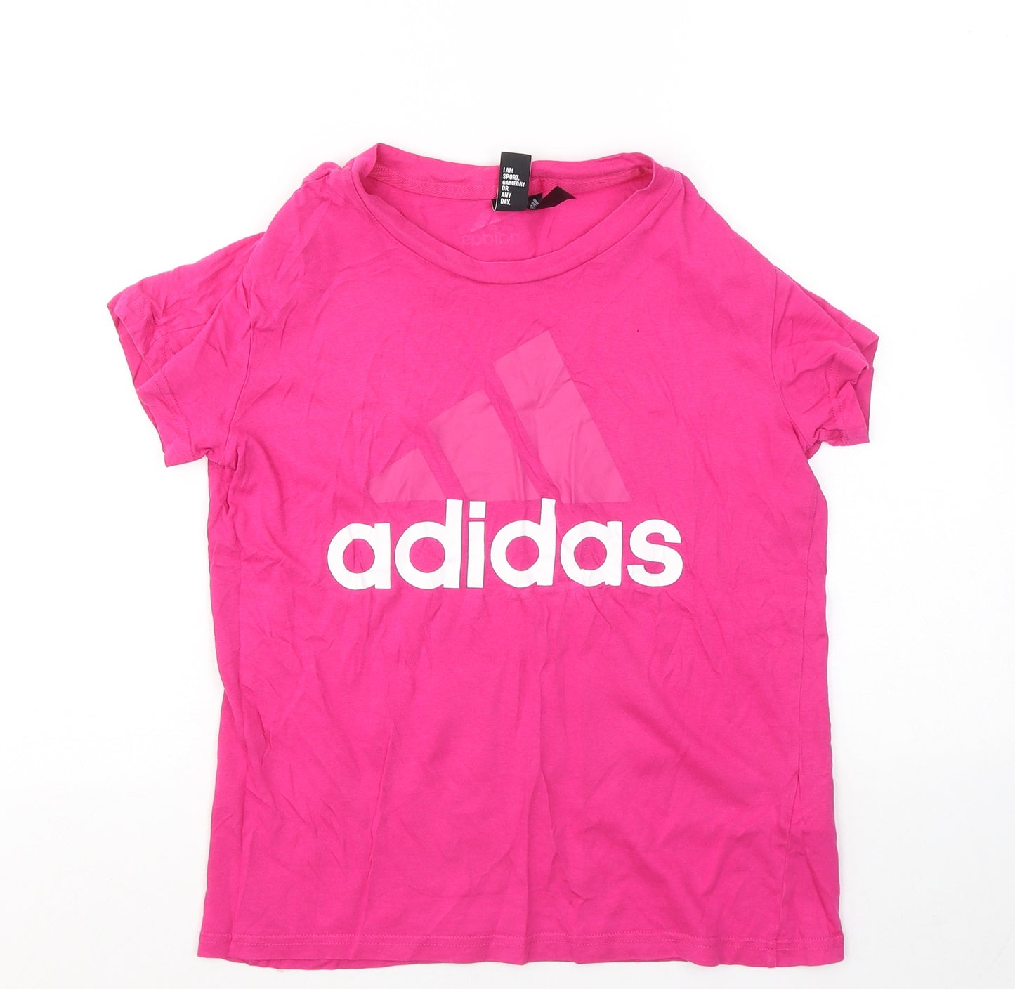 adidas Womens Pink Cotton Basic T-Shirt Size 12 Round Neck