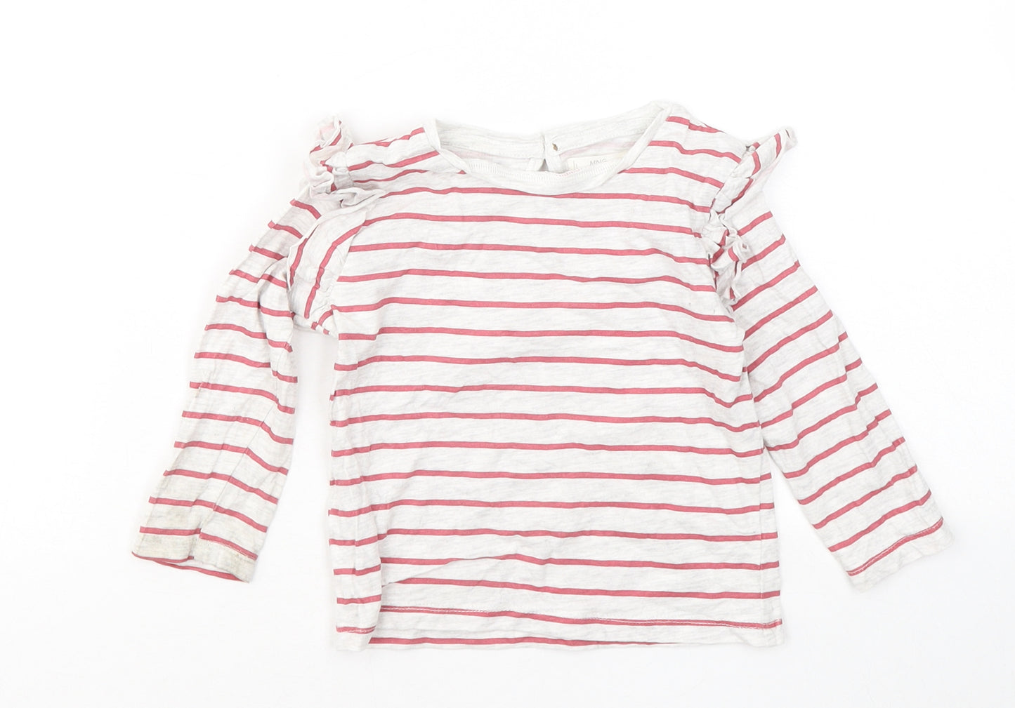 Mango Girls Grey Striped Cotton Basic T-Shirt Size 18-24 Months Round Neck