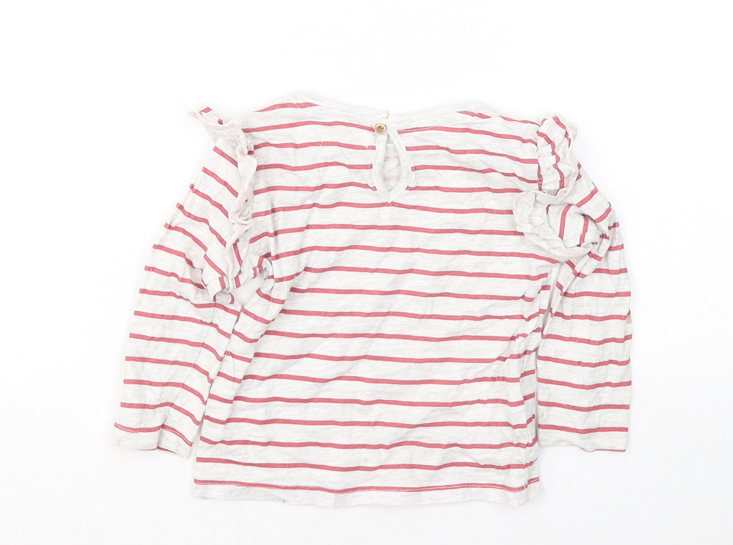 Mango Girls Grey Striped Cotton Basic T-Shirt Size 18-24 Months Round Neck