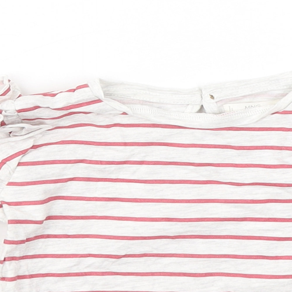 Mango Girls Grey Striped Cotton Basic T-Shirt Size 18-24 Months Round Neck