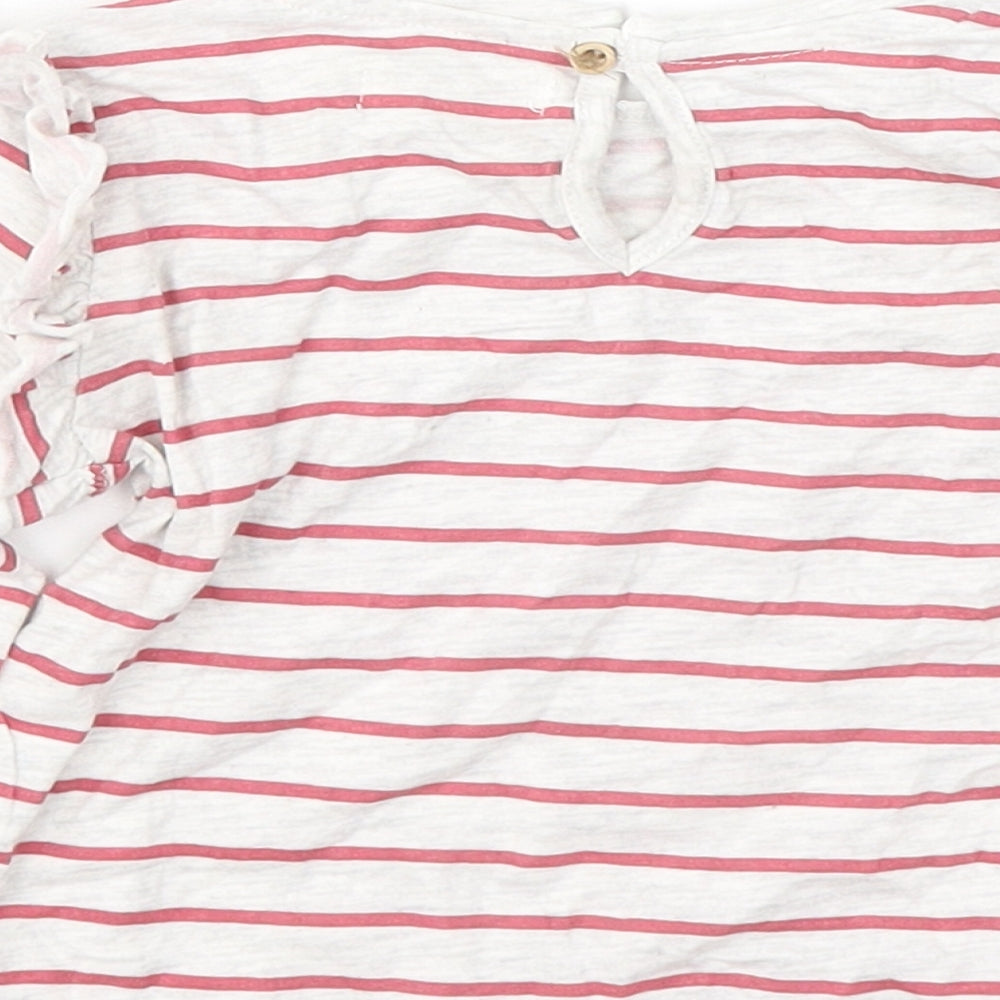 Mango Girls Grey Striped Cotton Basic T-Shirt Size 18-24 Months Round Neck