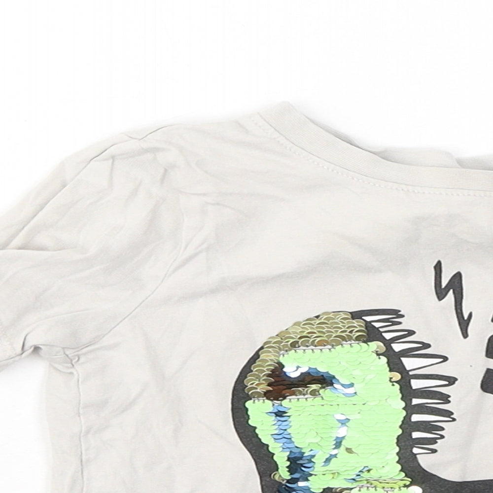 H&M Boys Grey Cotton Basic T-Shirt Size 3-4 Years Round Neck - Dinosaur Grrrr!