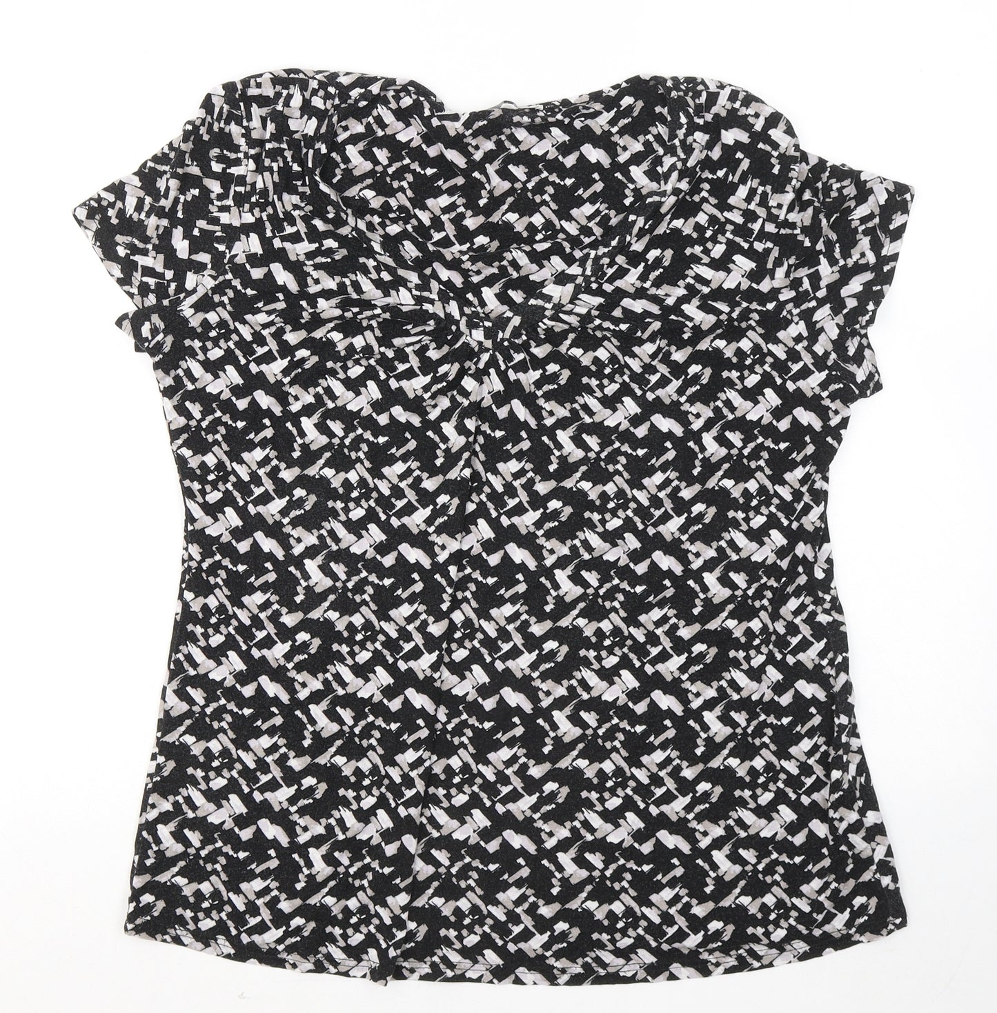 TU Womens Black Geometric Viscose Basic T-Shirt Size 18 Round Neck