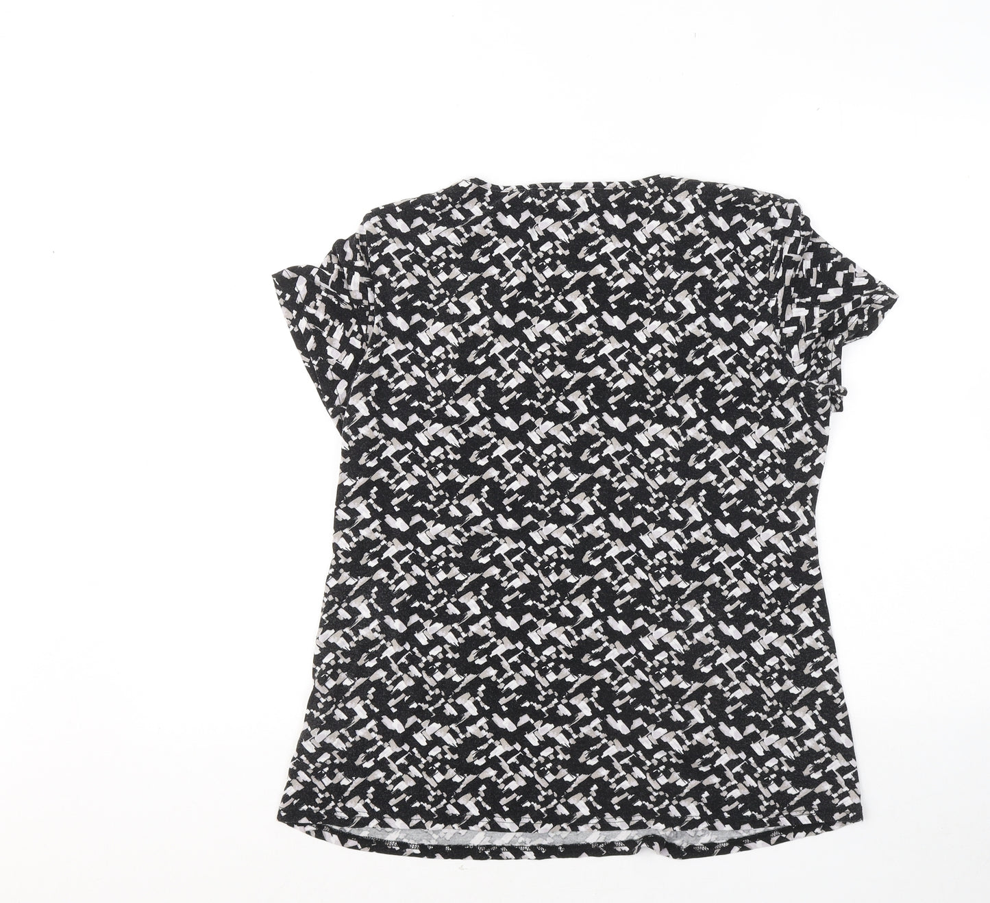 TU Womens Black Geometric Viscose Basic T-Shirt Size 18 Round Neck