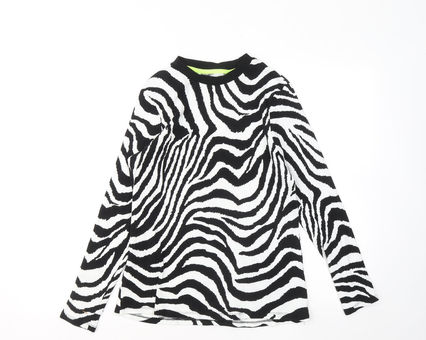 F&F Womens Black Round Neck Animal Print Cotton Pullover Jumper Size 16