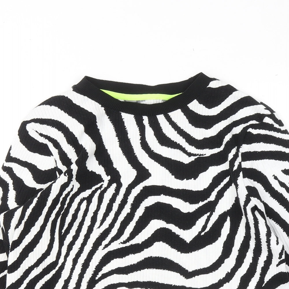 F&F Womens Black Round Neck Animal Print Cotton Pullover Jumper Size 16