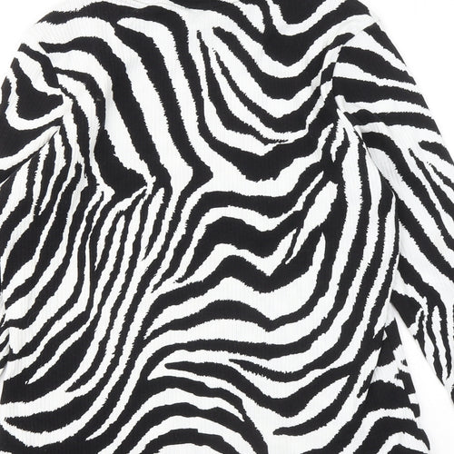 F&F Womens Black Round Neck Animal Print Cotton Pullover Jumper Size 16