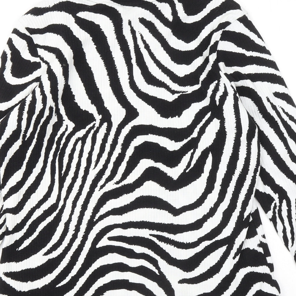 F&F Womens Black Round Neck Animal Print Cotton Pullover Jumper Size 16