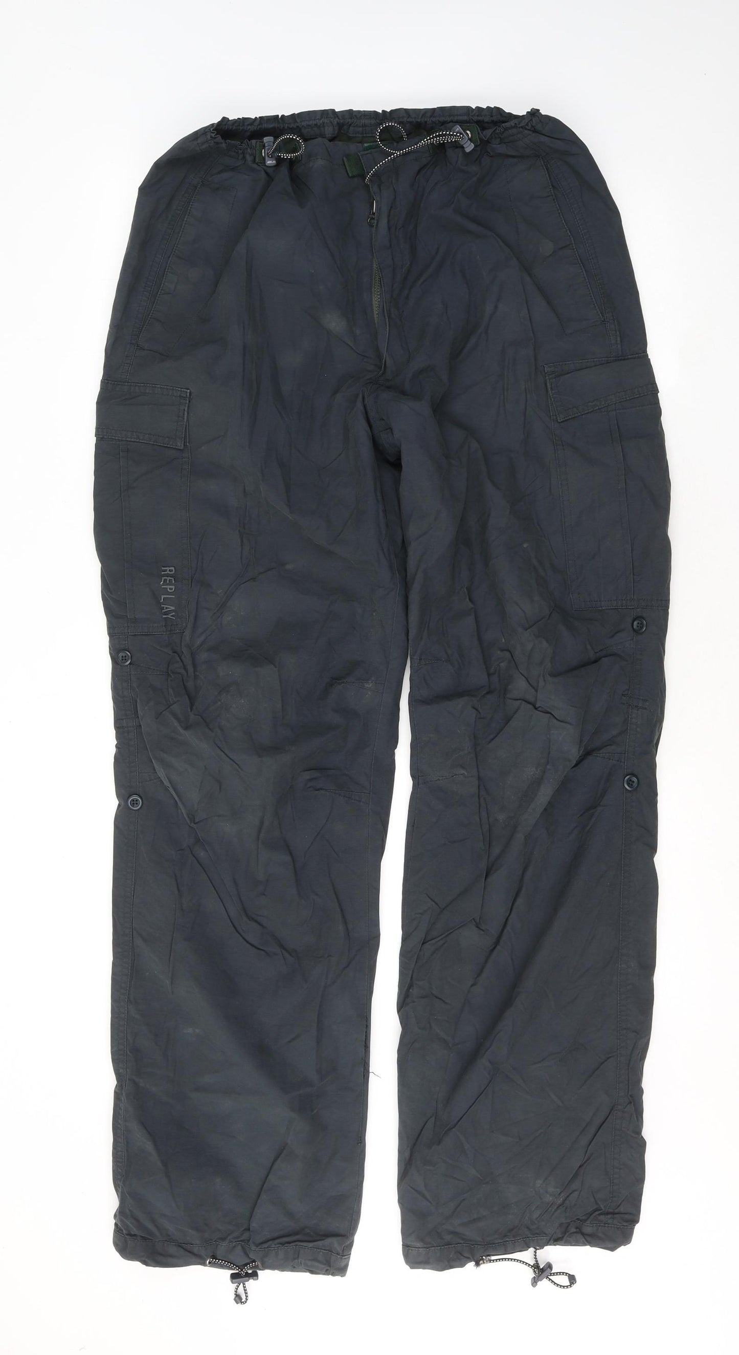 Replay Mens Grey Polyester Cargo Trousers Size 34 in L34 in Regular