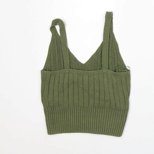 New Look Womens Green Cotton Cropped Tank Size 10 V-Neck