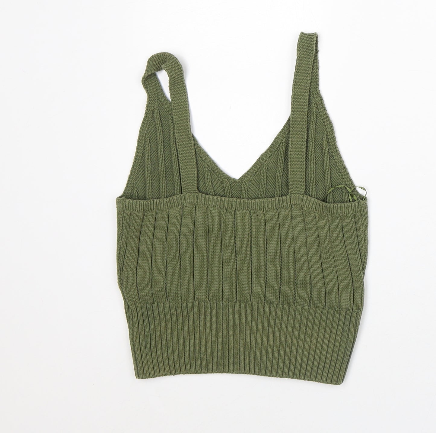 New Look Womens Green Cotton Cropped Tank Size 10 V-Neck