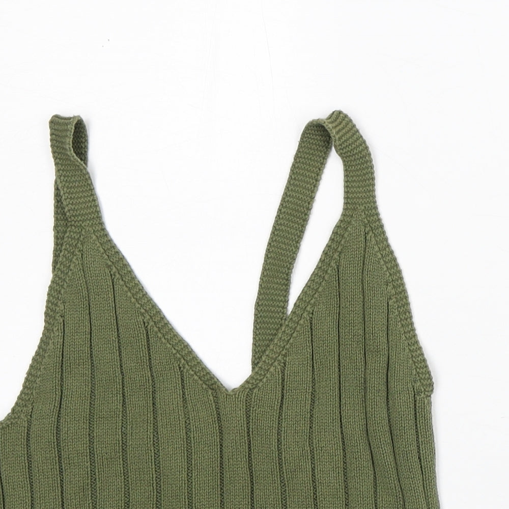 New Look Womens Green Cotton Cropped Tank Size 10 V-Neck