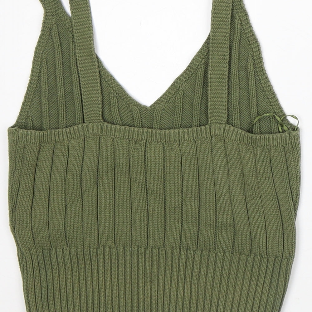 New Look Womens Green Cotton Cropped Tank Size 10 V-Neck