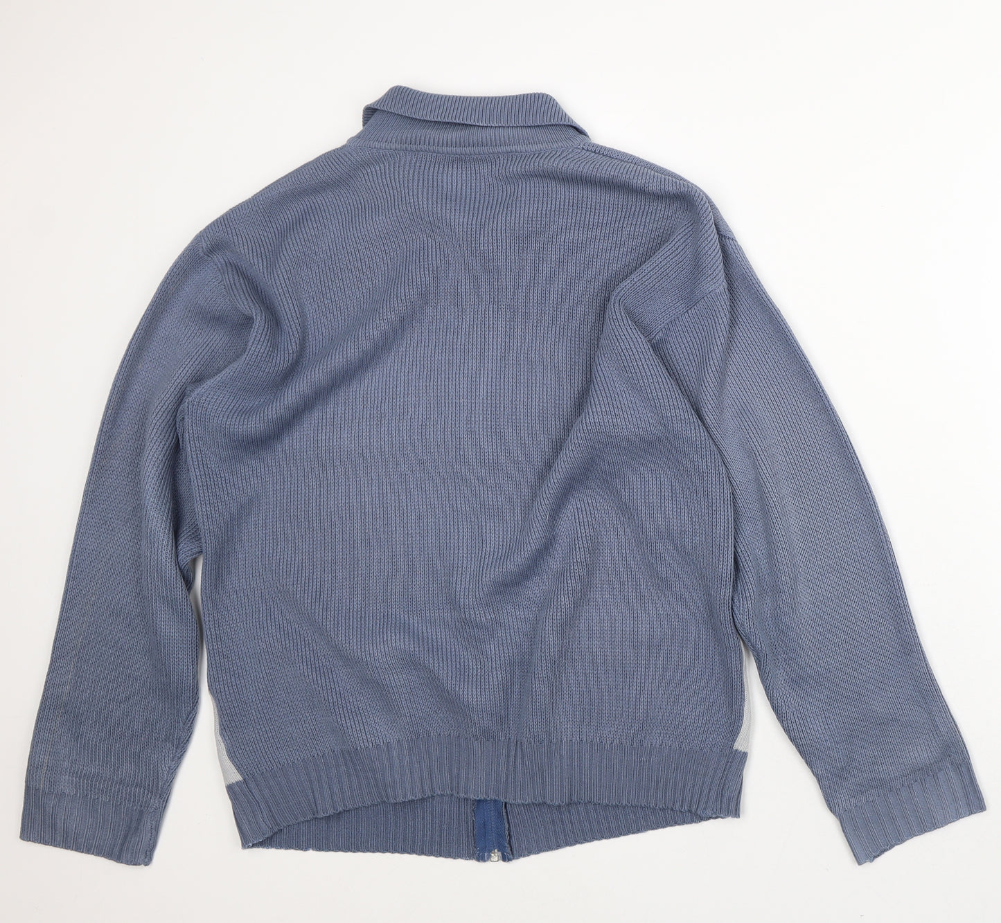 Premier Mens Blue Collared Striped Acrylic Full Zip Jumper Size M