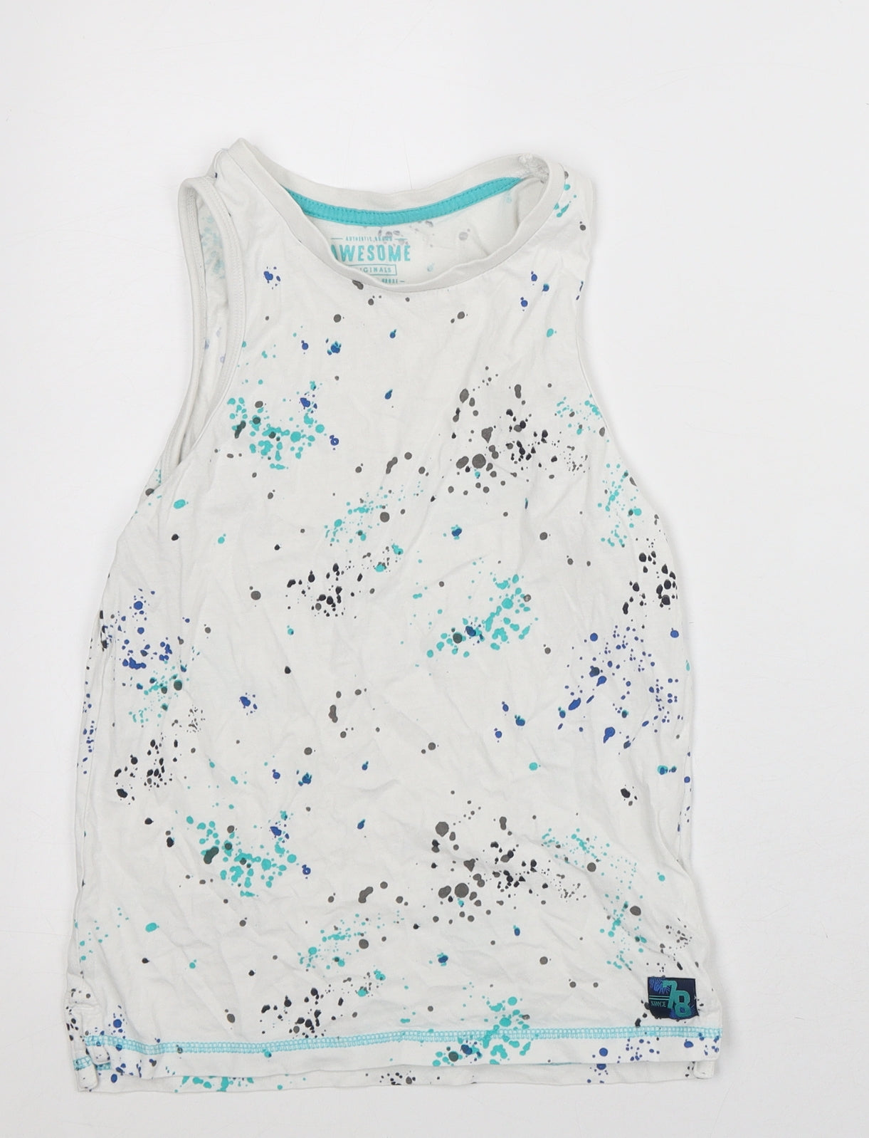 F&F Girls White Geometric 100% Cotton Camisole Tank Size 8-9 Years Crew Neck