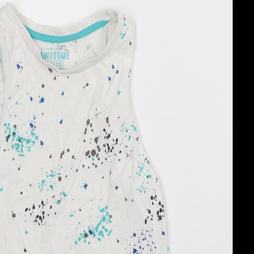F&F Girls White Geometric 100% Cotton Camisole Tank Size 8-9 Years Crew Neck