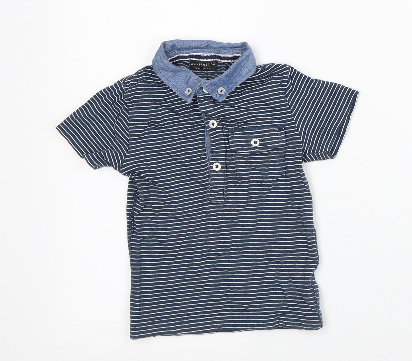 NEXT Baby Blue Striped Cotton Basic Polo Size 12-18 Months Collared