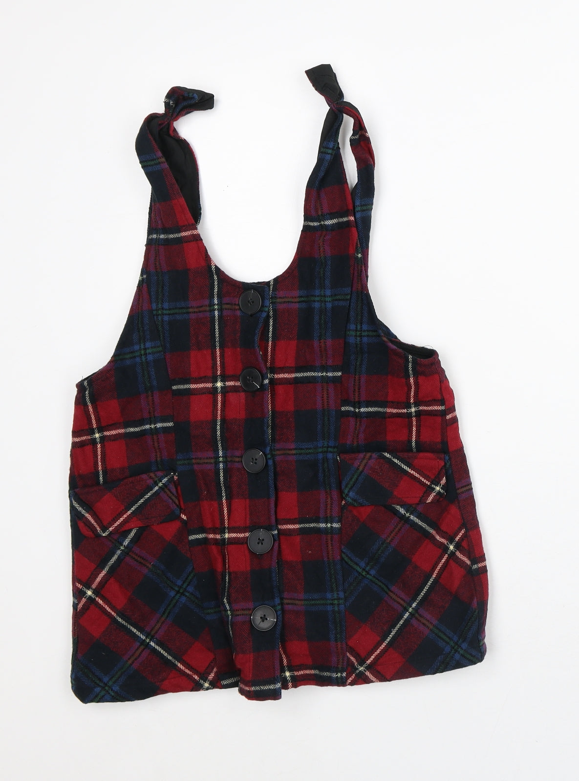 NEXT Girls Red Plaid Cotton Pinafore/Dungaree Dress Size 8 Years Round Neck - Tartan