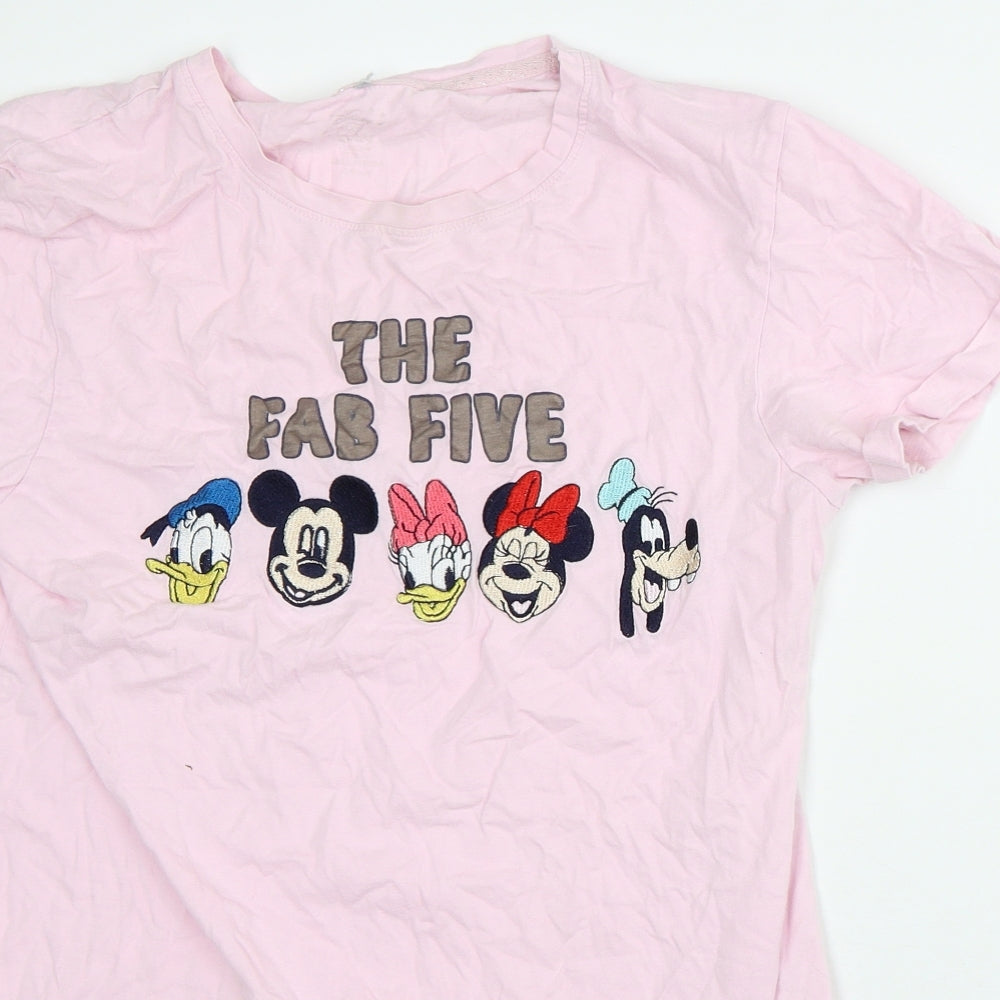 Disney Womens Pink Cotton Basic T-Shirt Size XS Crew Neck - Mickey Mouse