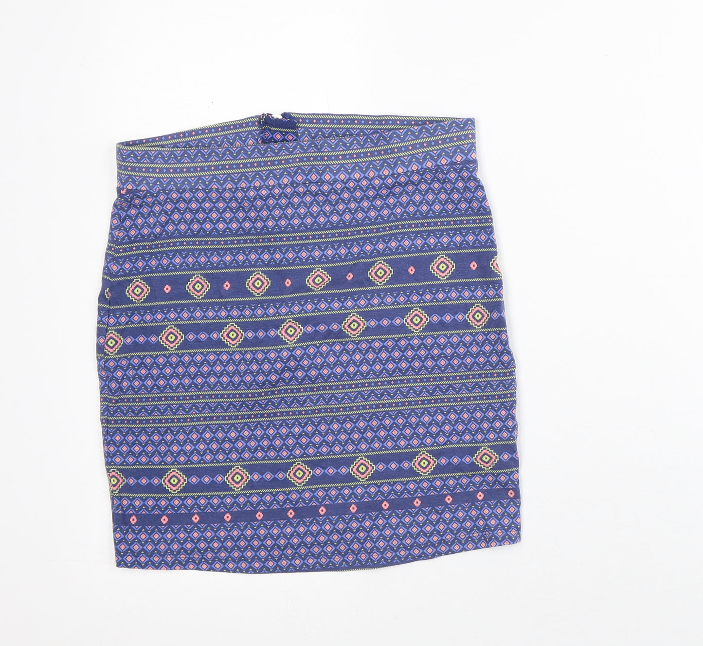 New Look Girls Blue Geometric Cotton Straight & Pencil Skirt Size 14-15 Years Regular