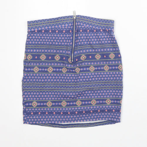 New Look Girls Blue Geometric Cotton Straight & Pencil Skirt Size 14-15 Years Regular