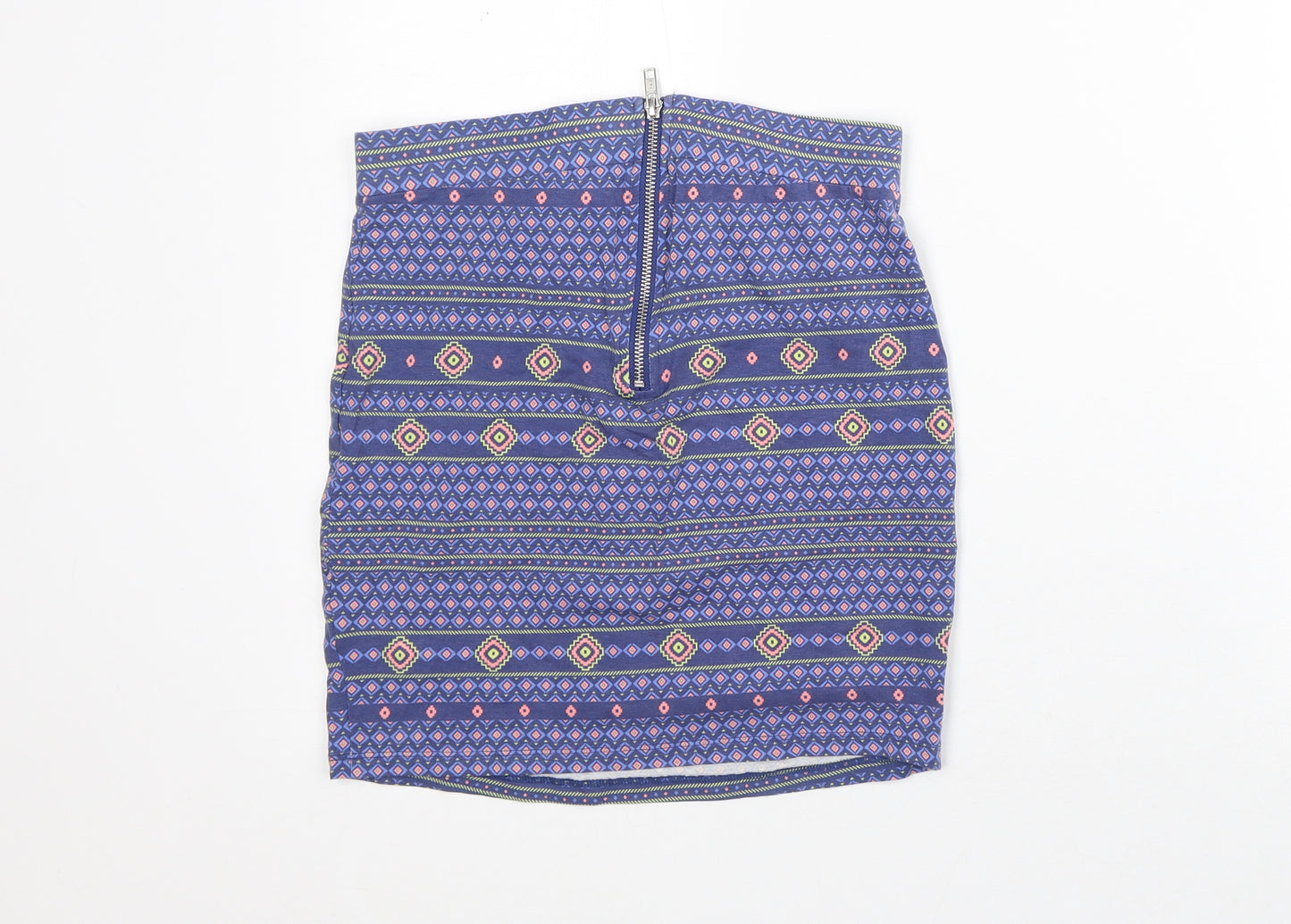 New Look Girls Blue Geometric Cotton Straight & Pencil Skirt Size 14-15 Years Regular