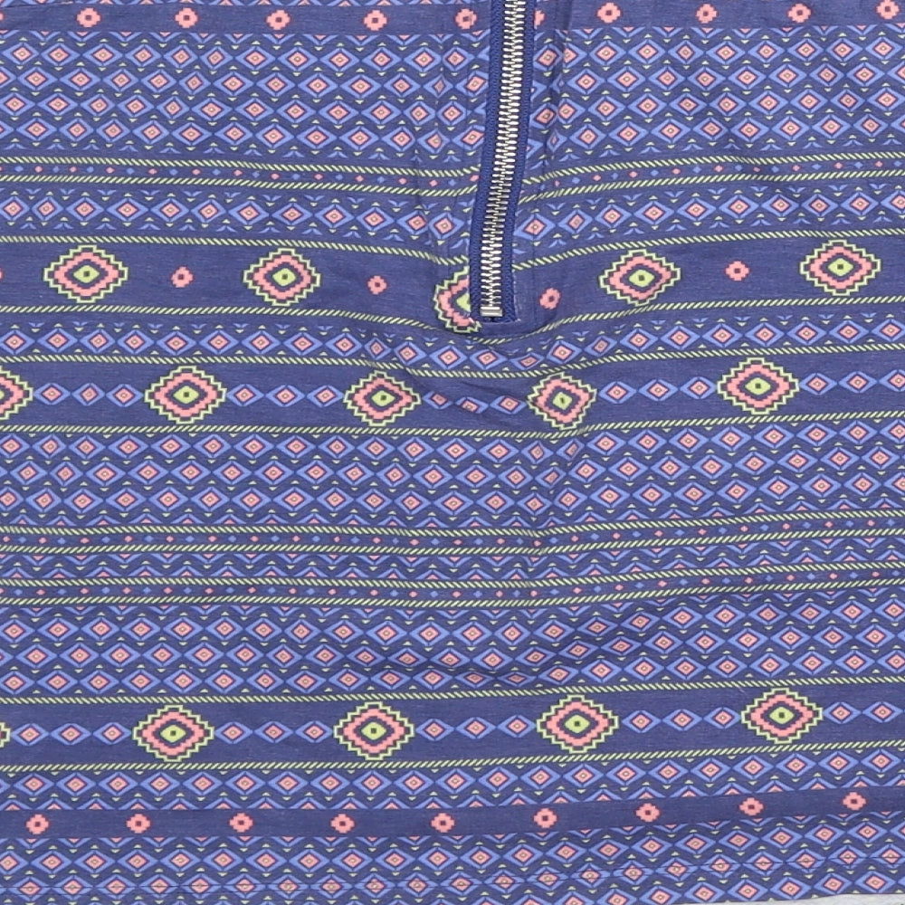 New Look Girls Blue Geometric Cotton Straight & Pencil Skirt Size 14-15 Years Regular
