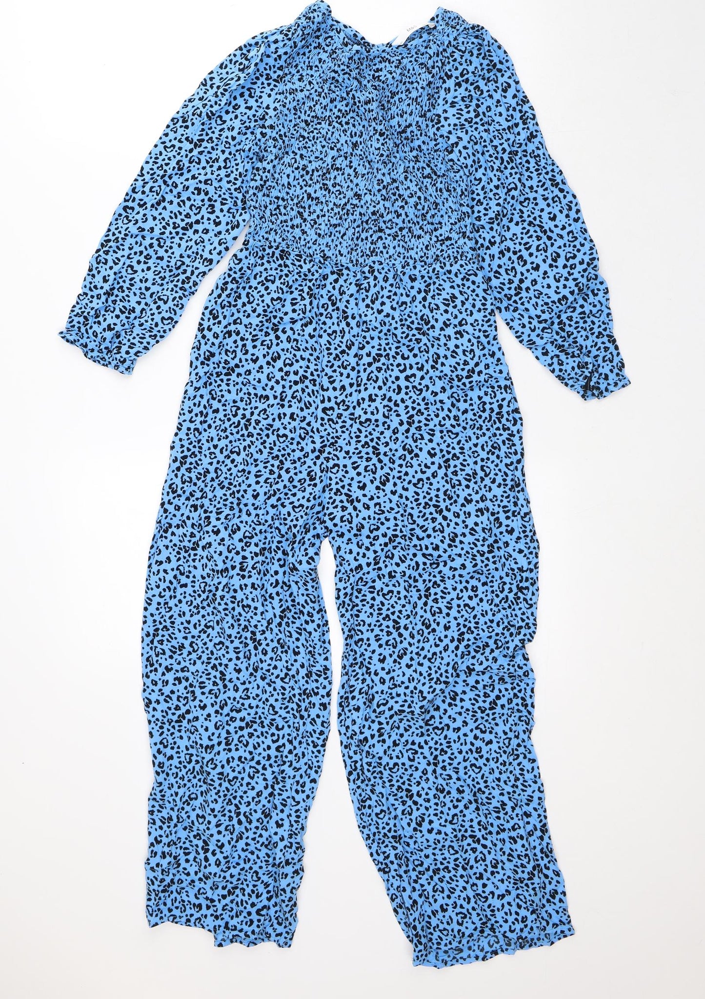 Marks and Spencer Girls Blue Animal Print Viscose Jumpsuit One-Piece Size 9-10 Years