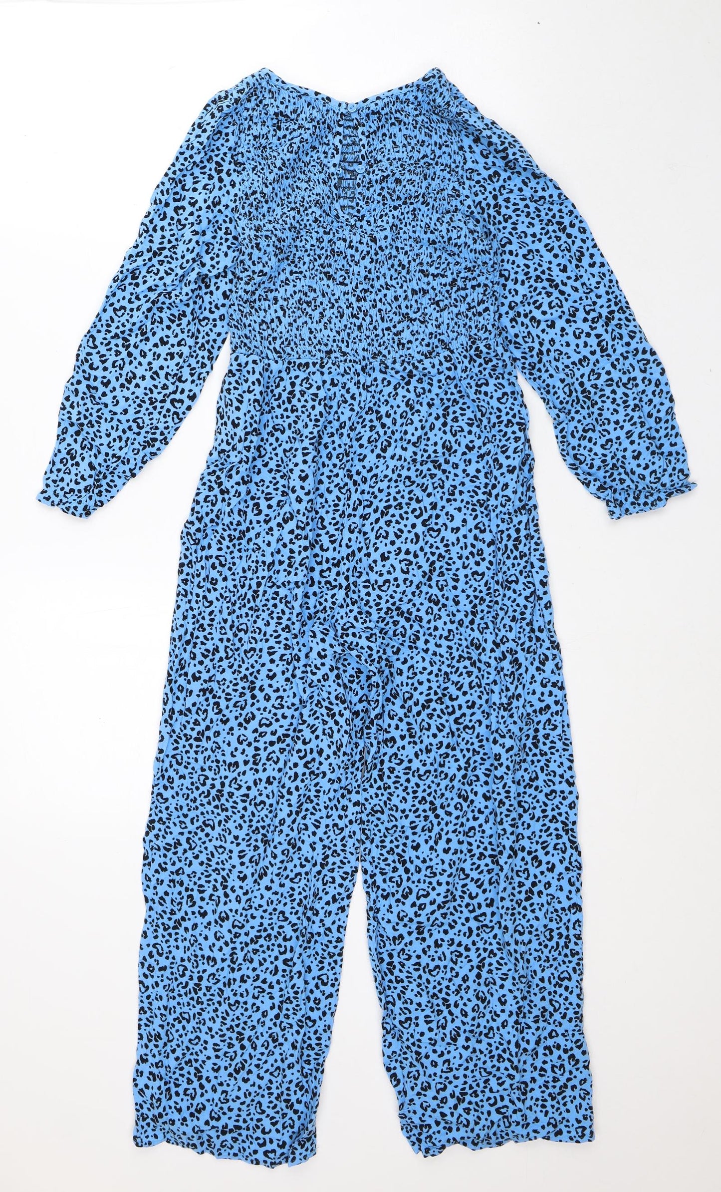 Marks and Spencer Girls Blue Animal Print Viscose Jumpsuit One-Piece Size 9-10 Years