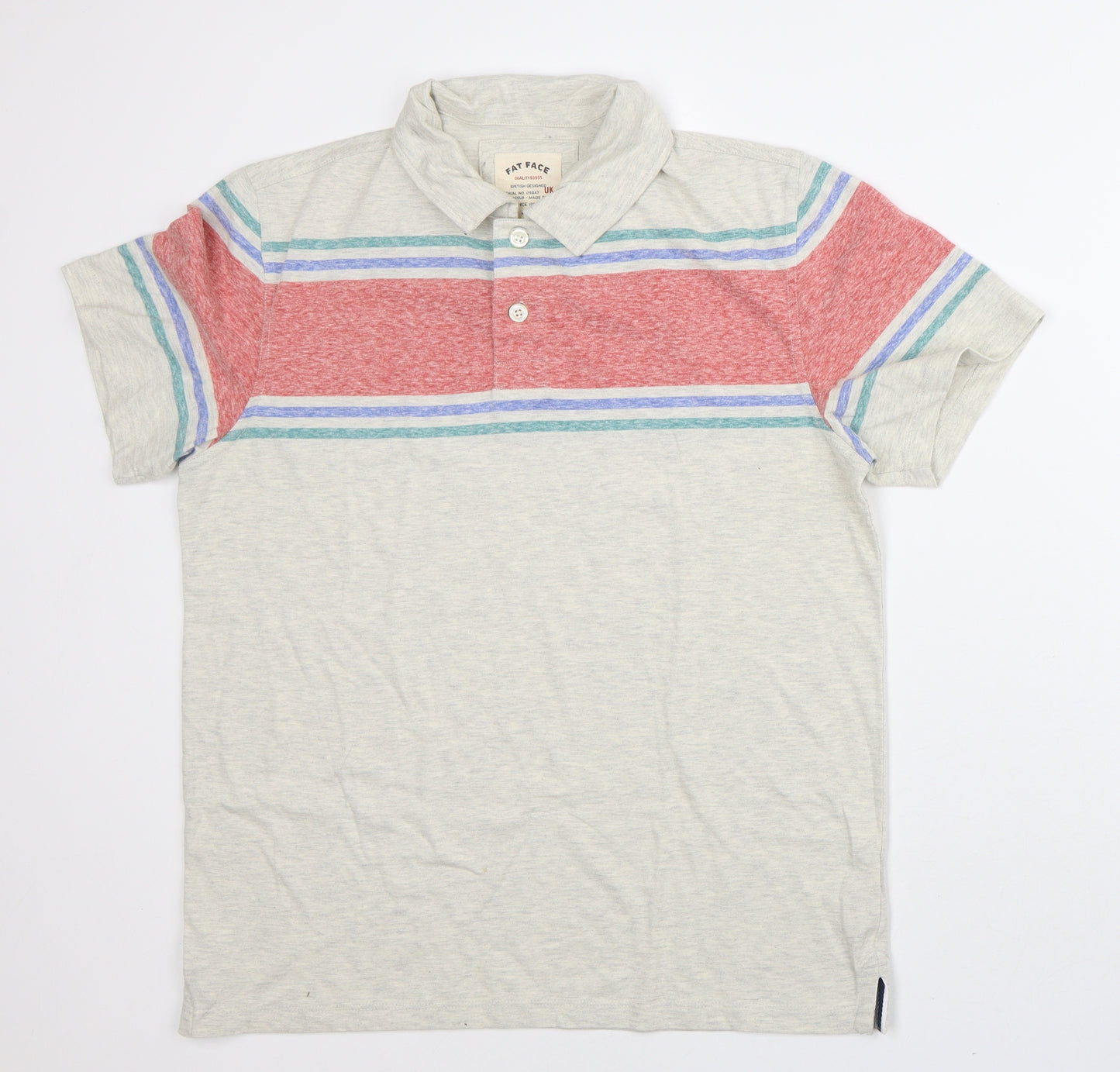 Fat Face Mens Grey Striped Cotton Polo Size L Collared