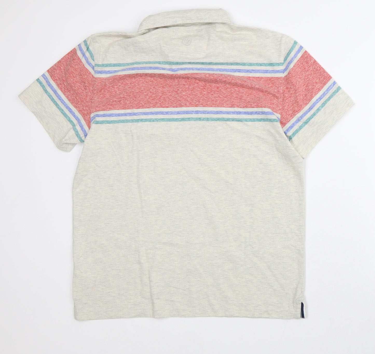 Fat Face Mens Grey Striped Cotton Polo Size L Collared