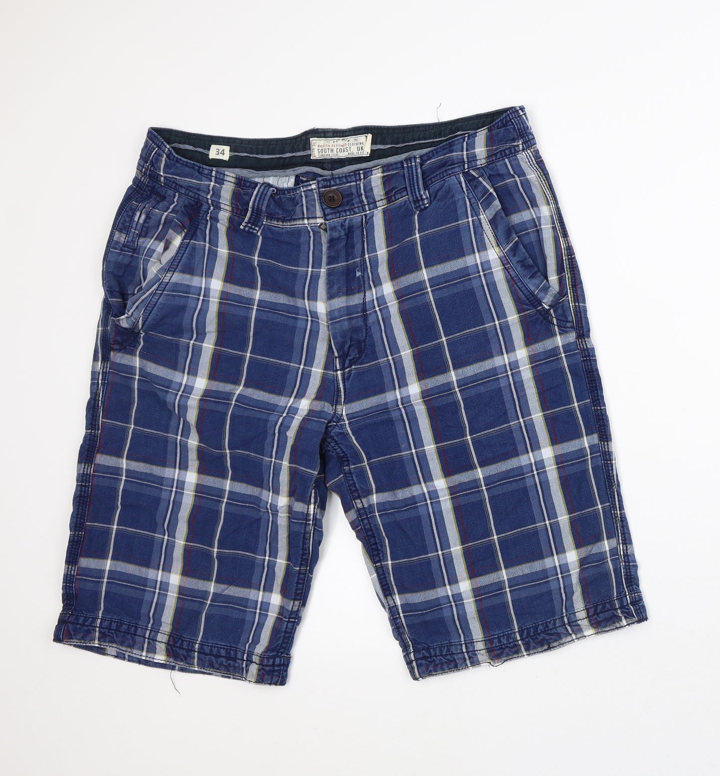 South Coast Mens Blue Plaid Cotton Bermuda Shorts Size 34 in L11 in Regular