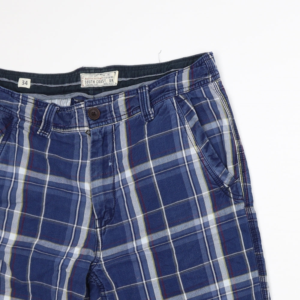 South Coast Mens Blue Plaid Cotton Bermuda Shorts Size 34 in L11 in Regular