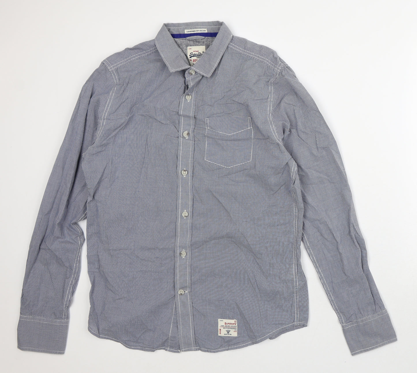 Superdry Mens Blue Check Cotton Button-Up Size XL Collared