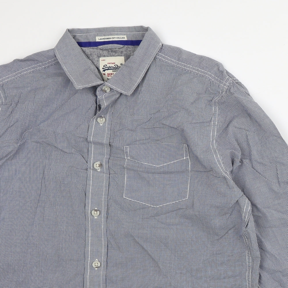 Superdry Mens Blue Check Cotton Button-Up Size XL Collared