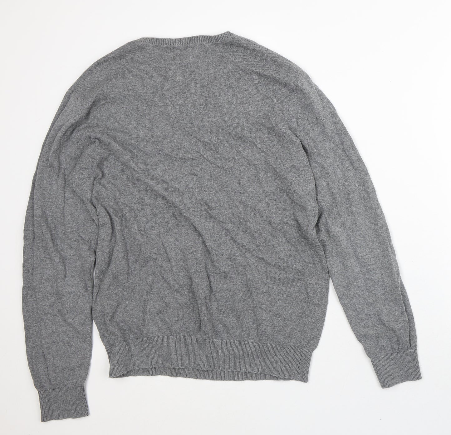 JACK & JONES Mens Grey V-Neck Cotton Pullover Jumper Size XL