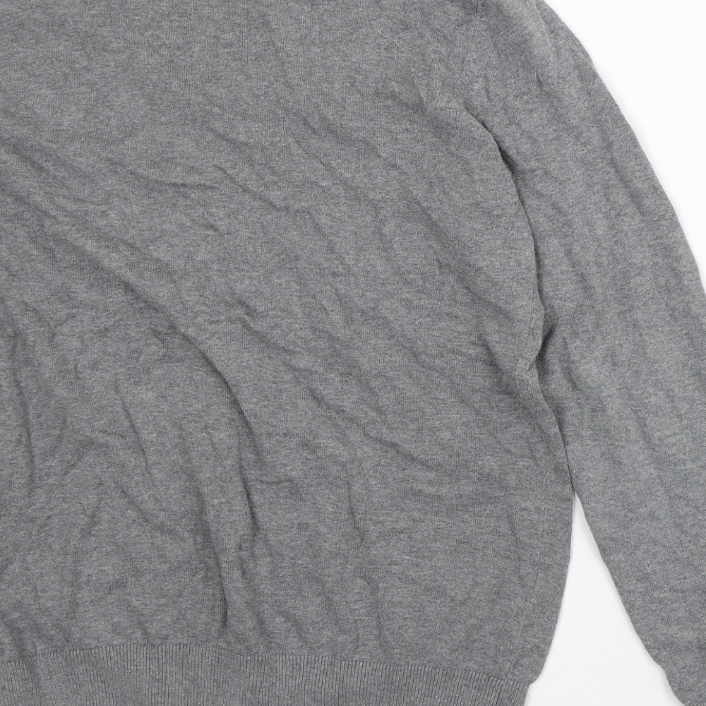 JACK & JONES Mens Grey V-Neck Cotton Pullover Jumper Size XL