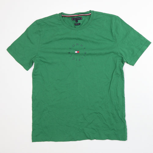 Tommy Hilfiger Mens Green Cotton T-Shirt Size XL Round Neck