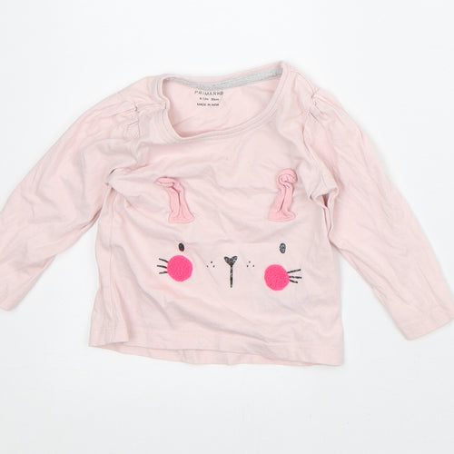 Primark Girls Pink Cotton Basic T-Shirt Size 9-12 Months Crew Neck - Bunny
