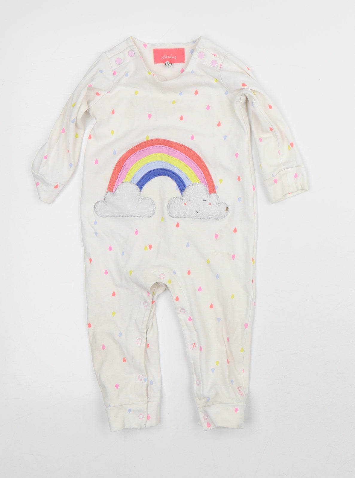 Joules Girls White Polka Dot Cotton Babygrow One-Piece Size 9-12 Months - Rainbow
