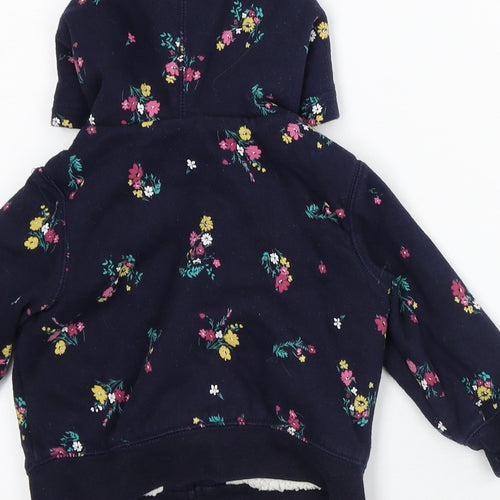 Gap Girls Blue Floral Cotton Pullover Jumper Size 18-24 Months - Fleece Lined Hoodie