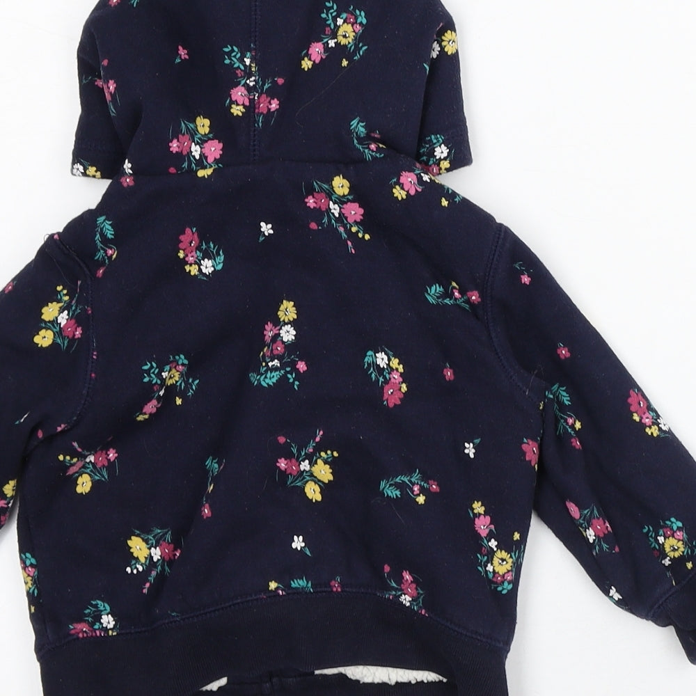 Gap Girls Blue Floral Cotton Pullover Jumper Size 18-24 Months - Fleece Lined Hoodie