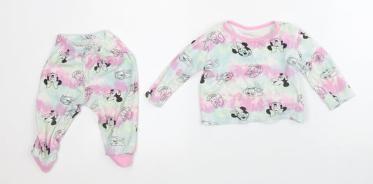 Front view of Disney girls’ multicoloured geometric cotton robe pyjama set, size 9-12, months - minnie mouse